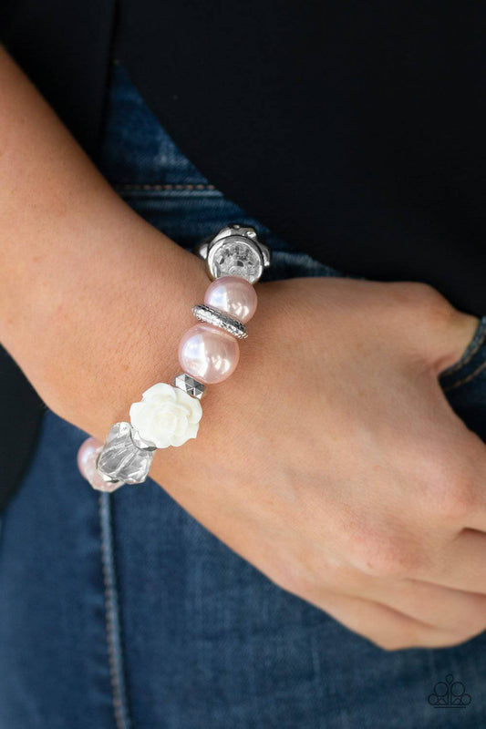 Here I Am - Pink & Silver Stretchy Bracelet - Paparazzi Accessories - GlaMarous Titi Jewels