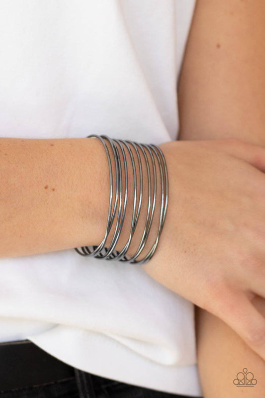 HAUTE Wired - Black Gunmetal Cuff Bracelet - Paparazzi Accessories - GlaMarous Titi Jewels