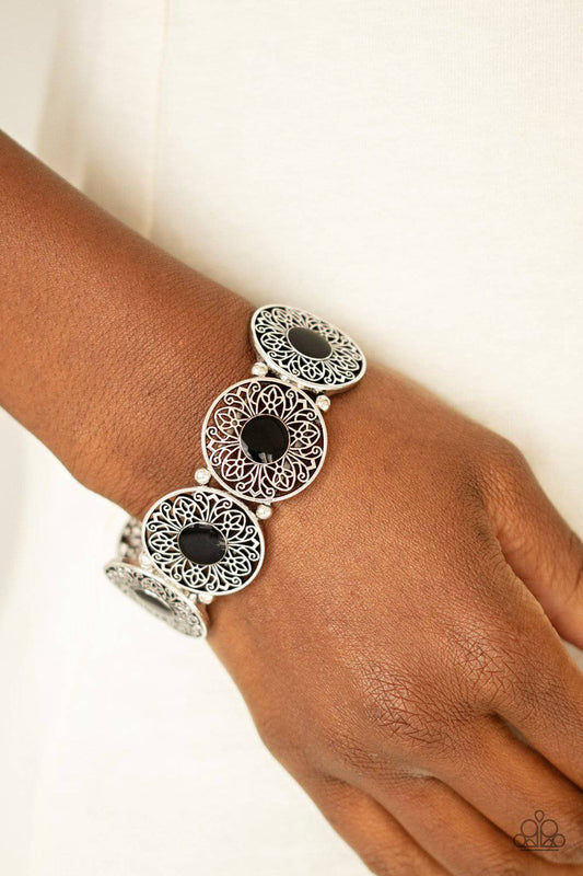 Painted Garden - Black & Silver Stretchy Bracelet - Paparazzi Accessories - GlaMarous Titi Jewels