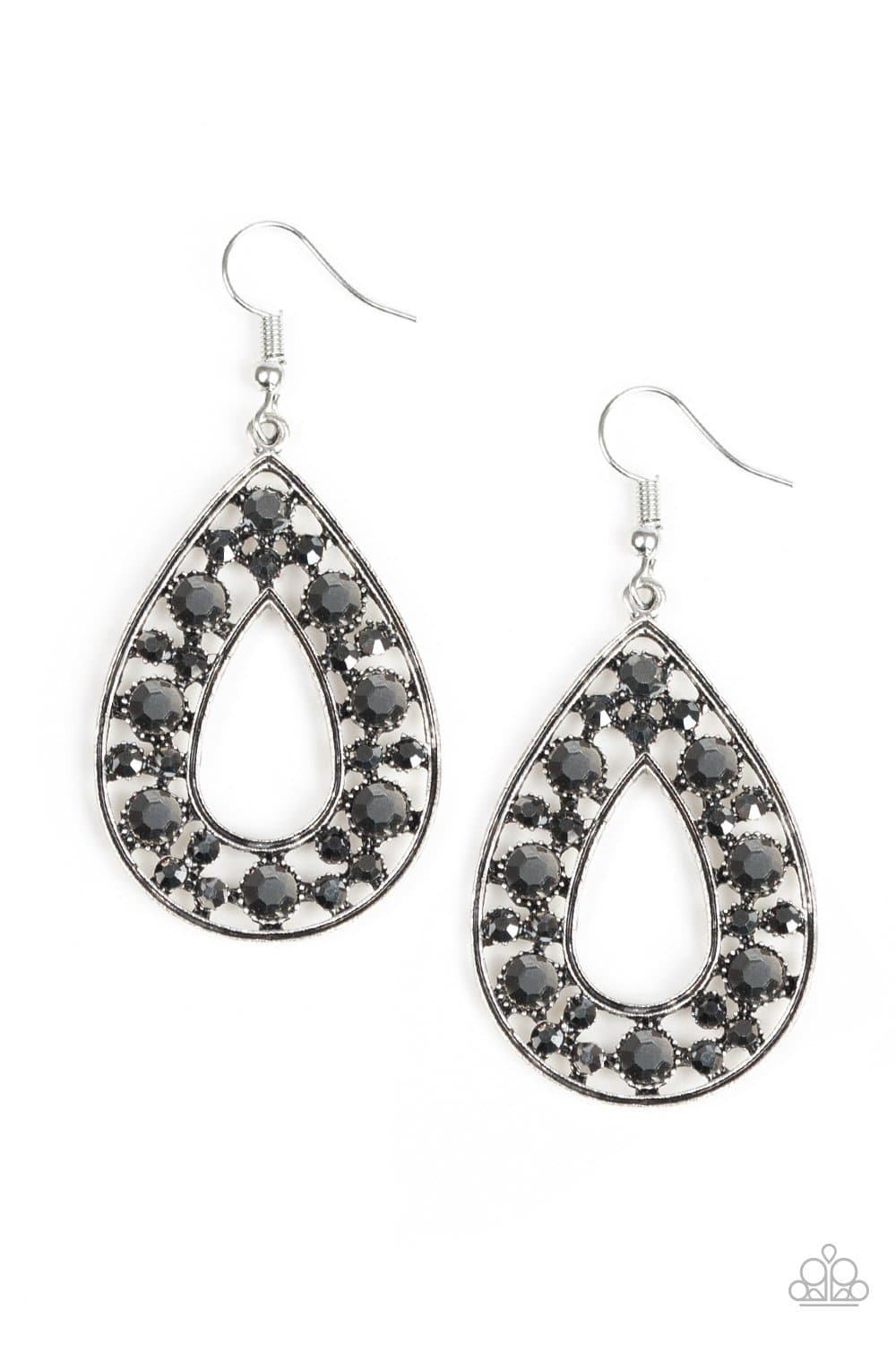 Midnight Magic - Silver Hematite Rhinestone Earrings - Paparazzi Accessories