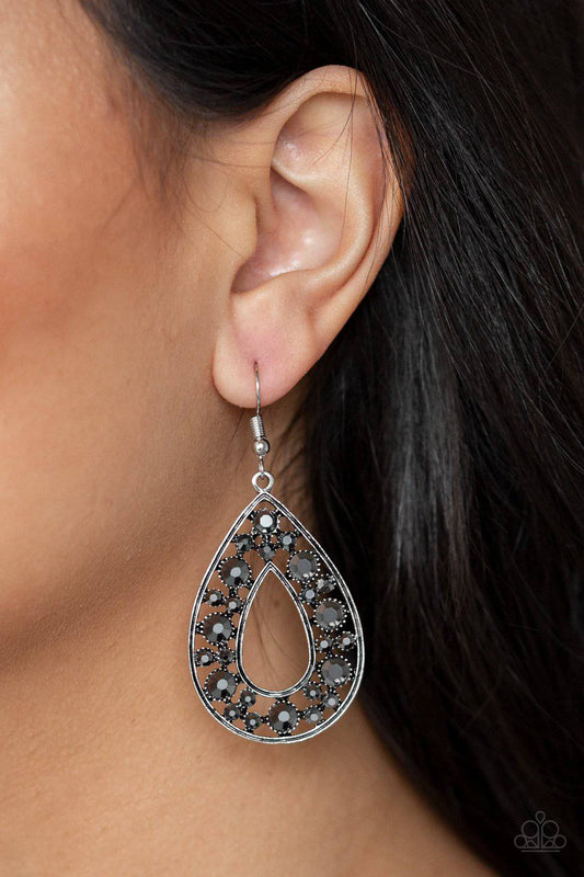 Midnight Magic - Silver Hematite Rhinestone Earrings - Paparazzi Accessories - GlaMarous Titi Jewels