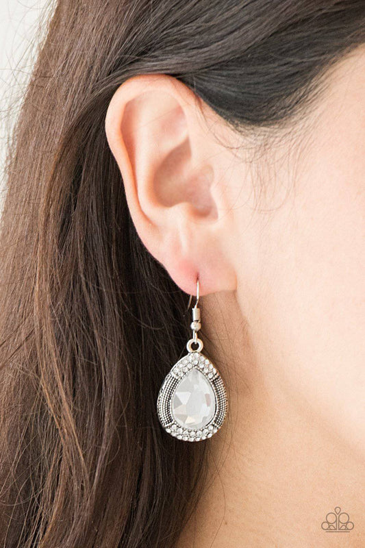 Grandmaster Shimmer - White Rhinestone Earrings - Paparazzi Accessories - GlaMarous Titi Jewels