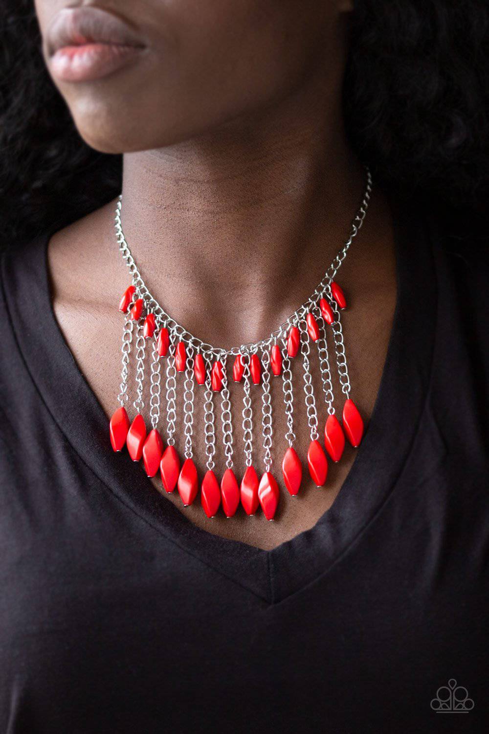Venturous Vibes - Red & Silver Bead Necklace - Paparazzi Accessories - GlaMarous Titi Jewels