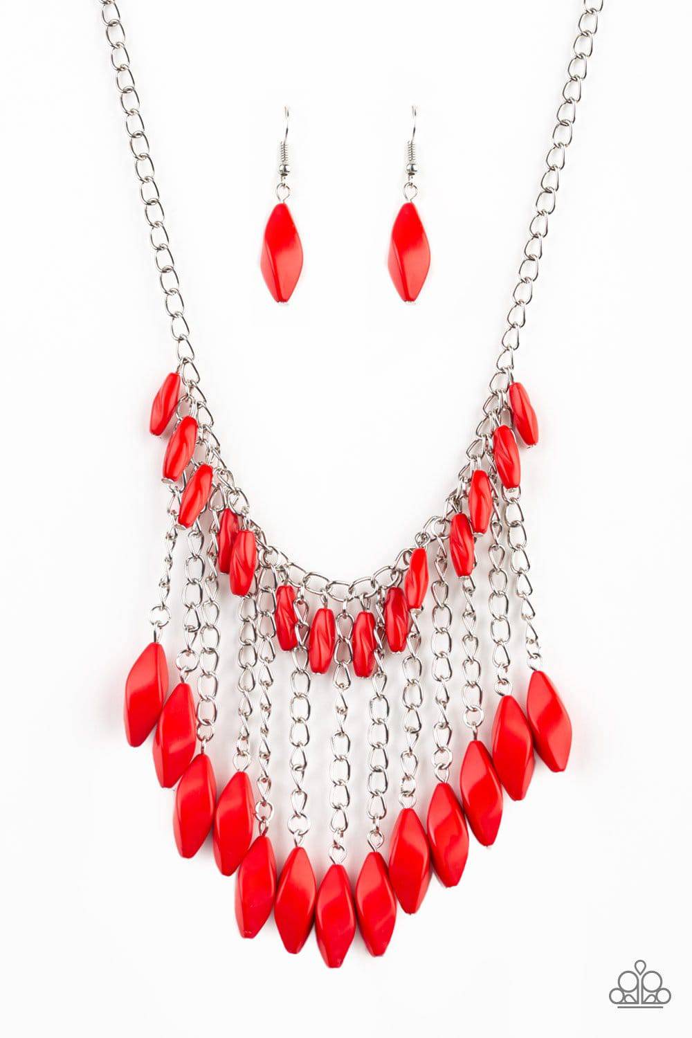 Venturous Vibes - Red & Silver Bead Necklace - Paparazzi Accessories - GlaMarous Titi Jewels