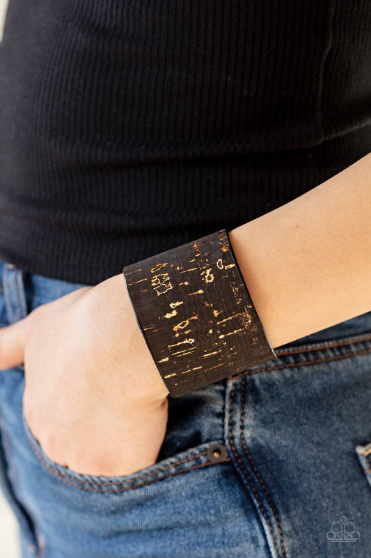 Up To Scratch - Black Cork Cuff Bracelet - Paparazzi Accessories - GlaMarous Titi Jewels