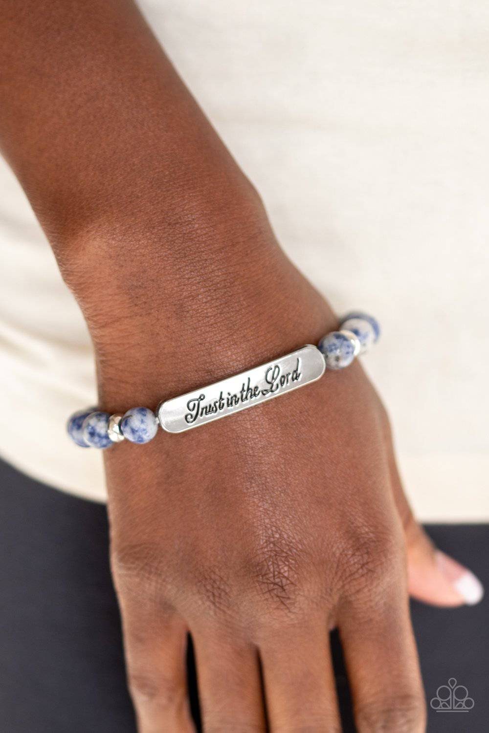 Keep The Trust - Blue Trust in the Lord Stretchy Bracelet - Paparazzi Accessories - GlaMarous Titi Jewels