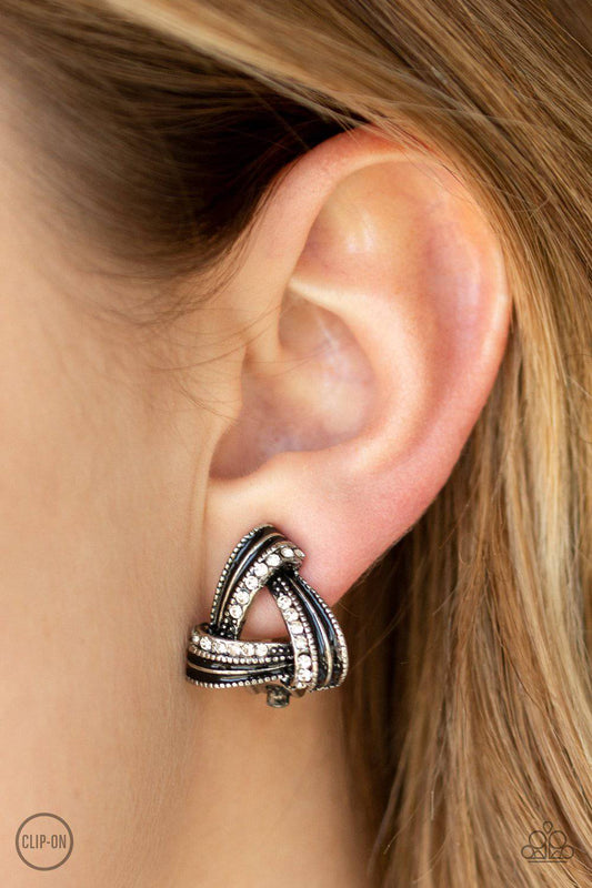Twirling Twinkle - Black Rhinestone Clip-on Earrings - Paparazzi Accessories - GlaMarous Titi Jewels