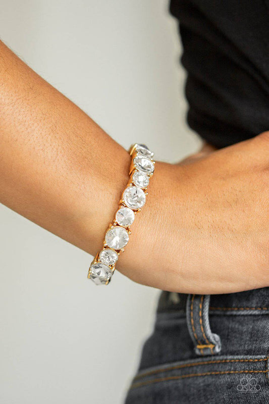 Born To Bedazzle - Gold Rhinestone Stretchy Bracelet - Paparazzi Accessories - GlaMarous Titi Jewels