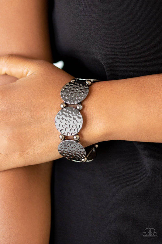 GLISTEN and Learn - Black Gunmetal Stretchy Bracelet - Paparazzi Accessories - GlaMarous Titi Jewels