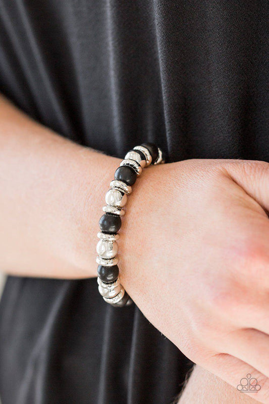 Across The Mesa - Black Stone Stretchy Bracelet - Paparazzi Accessories - GlaMarous Titi Jewels