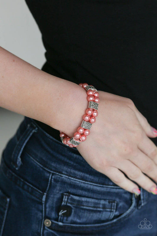 Time After TIMELESS - Coral Pearl Stretchy Bracelet - Paparazzi Accessories - GlaMarous Titi Jewels