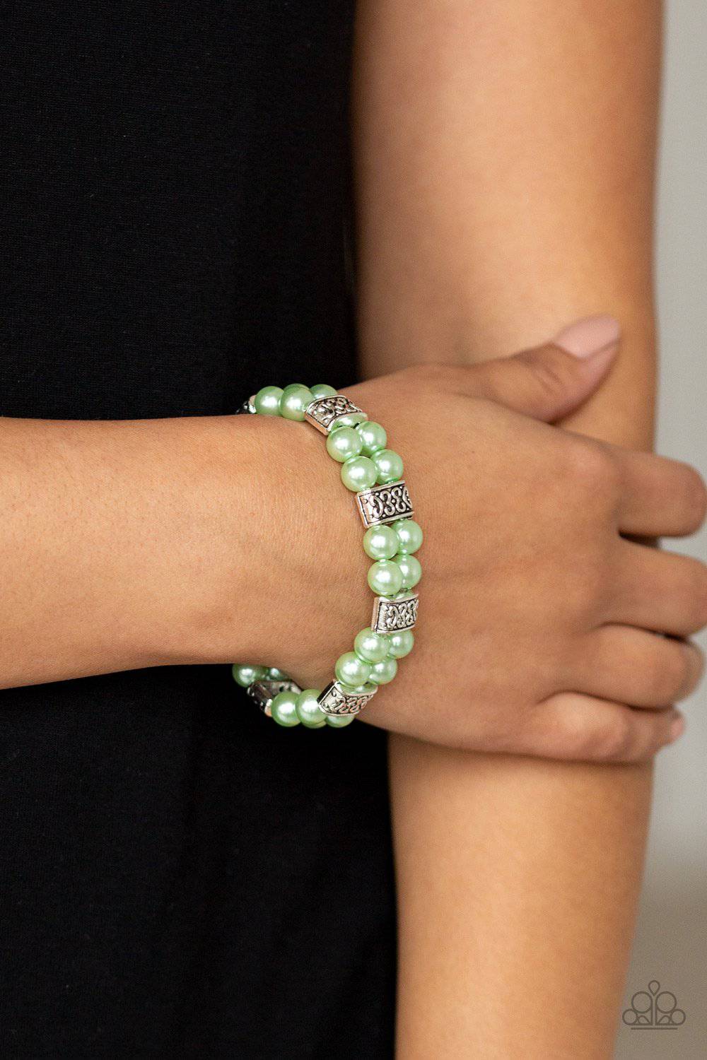 Time After TIMELESS - Green Stretchy Bracelet- Paparazzi Accessories - GlaMarous Titi Jewels