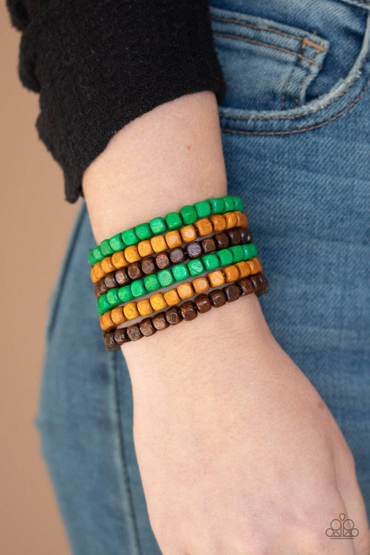 Tropical Tundra - Green Wood Stretchy Bracelet- Paparazzi Accessories - GlaMarous Titi Jewels