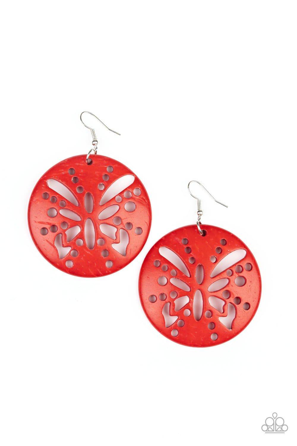 Bali Butterfly - Red Wooden Earrings- Paparazzi Accessories - GlaMarous Titi Jewels