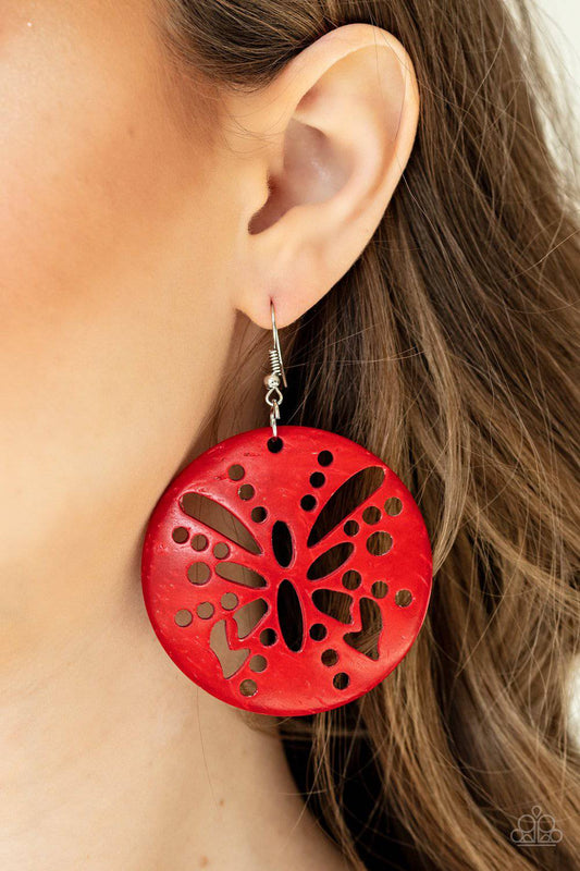 Bali Butterfly - Red Wooden Earrings- Paparazzi Accessories - GlaMarous Titi Jewels