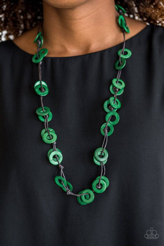 Waikiki Winds - Green Wooden Necklace- Paparazzi Accessories - GlaMarous Titi Jewels