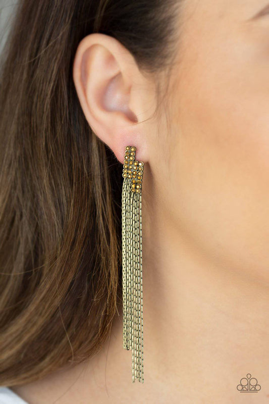 Radio Waves - Brass Aurum Rhinestone Earrings - Paparazzi Accessories - GlaMarous Titi Jewels