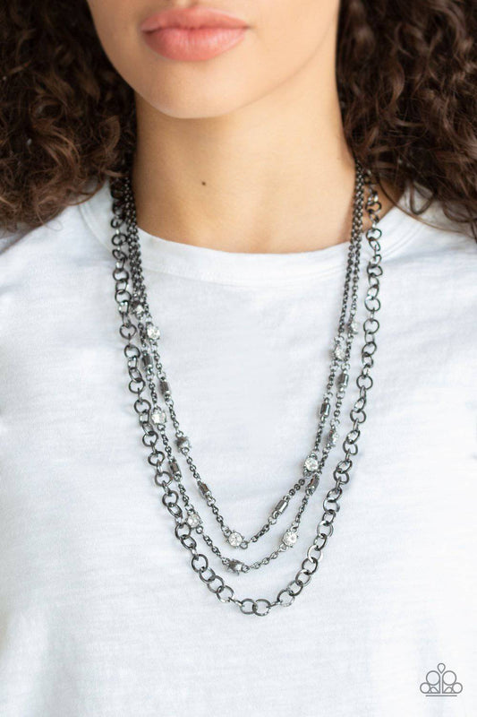 Metro Mixer - Gunmetal Rhinestone Necklace- Paparazzi Accessories - GlaMarous Titi Jewels