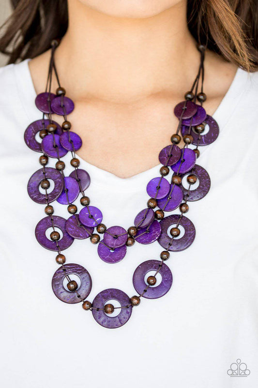 Catalina Coastin - Purple Wood Necklace- Paparazzi Accessories - GlaMarous Titi Jewels