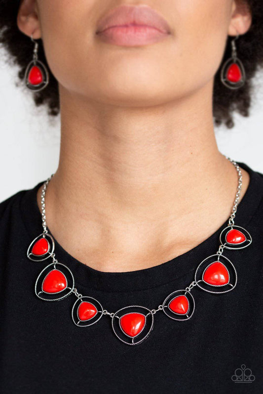 Make A Point - Red Pyramid Necklace- Paparazzi Accessories - GlaMarous Titi Jewels