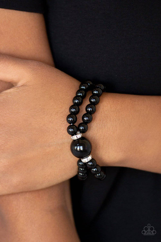 Romantic Redux - Black Bead & Rhinestone Stretchy Bracelet - Paparazzi Accessories - GlaMarous Titi Jewels