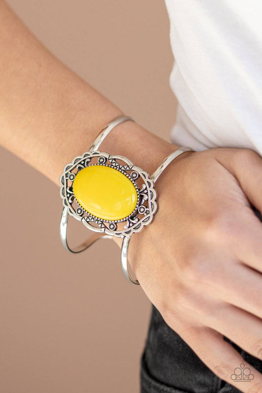 Vibrantly Vibrant - Yellow Cuff Bracelet- Paparazzi Accessories - GlaMarous Titi Jewels