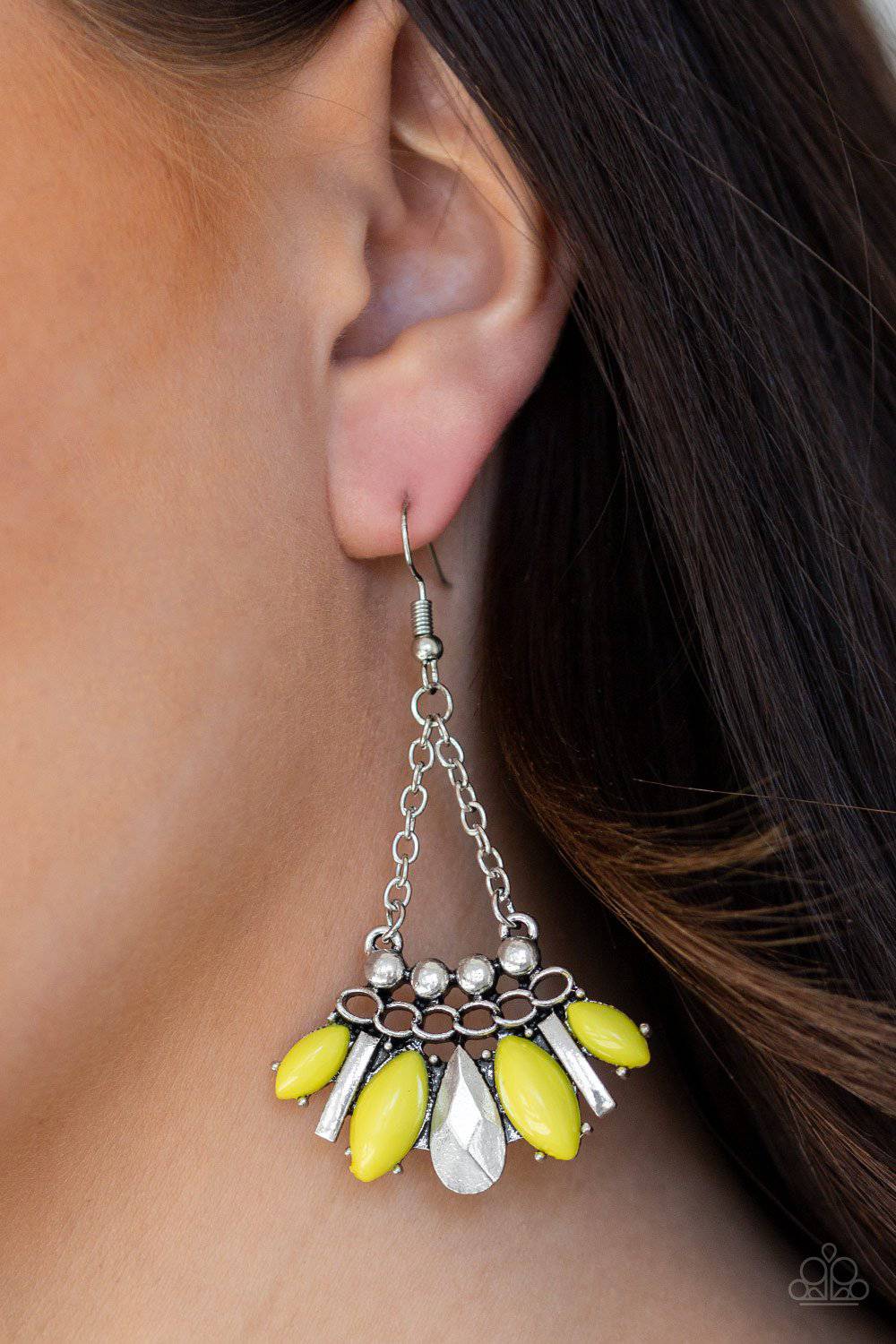 Terra Tribe - Yellow Marquise Bead Earrings - Paparazzi Accessories - GlaMarous Titi Jewels