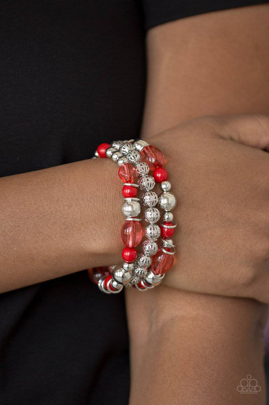 Malibu Marina - Red Glass Stretchy Bracelet- Paparazzi Accessories - GlaMarous Titi Jewels