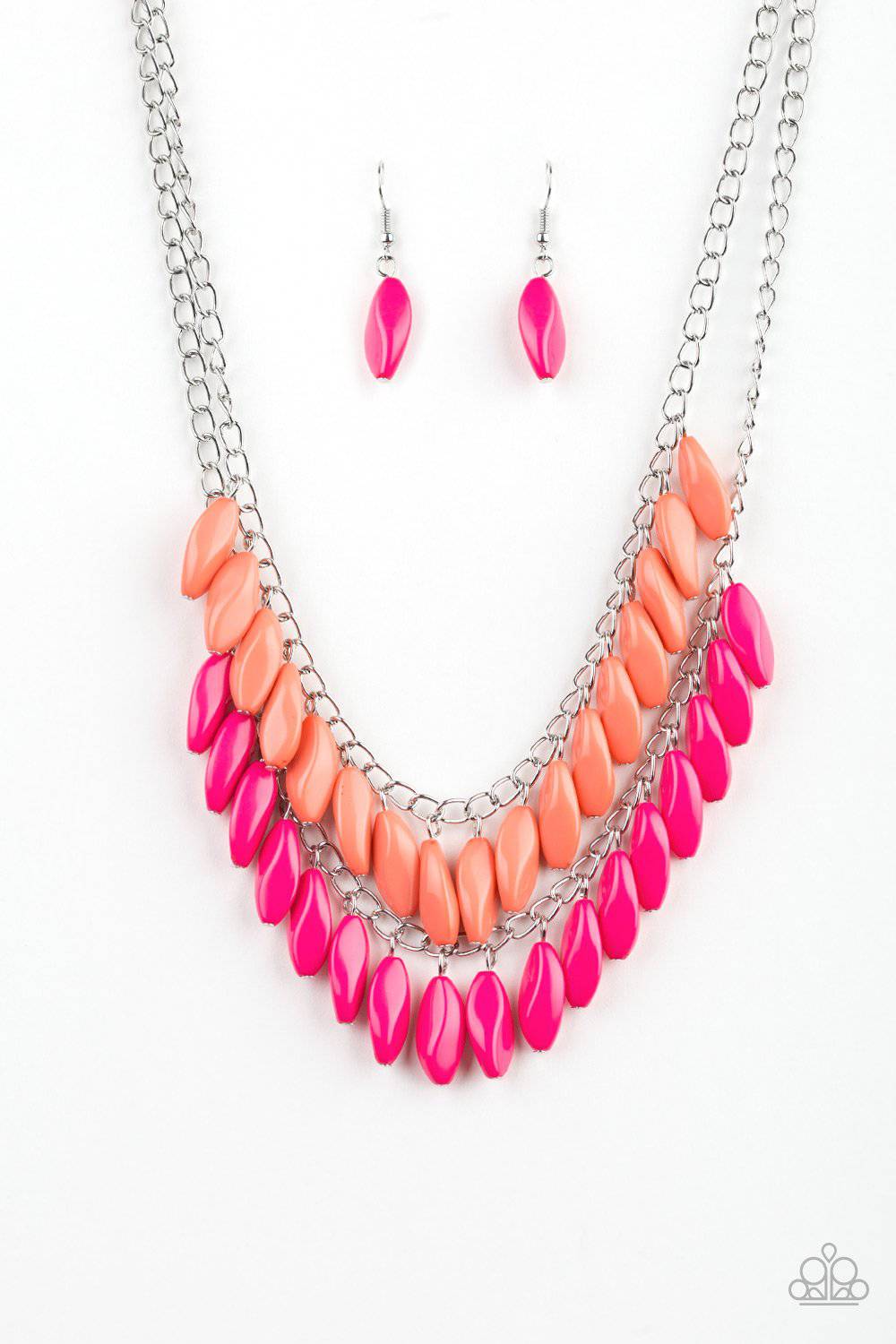 Beaded Boardwalk - Pink and Coral Fringe Necklace- Paparazzi Accessories - GlaMarous Titi Jewels