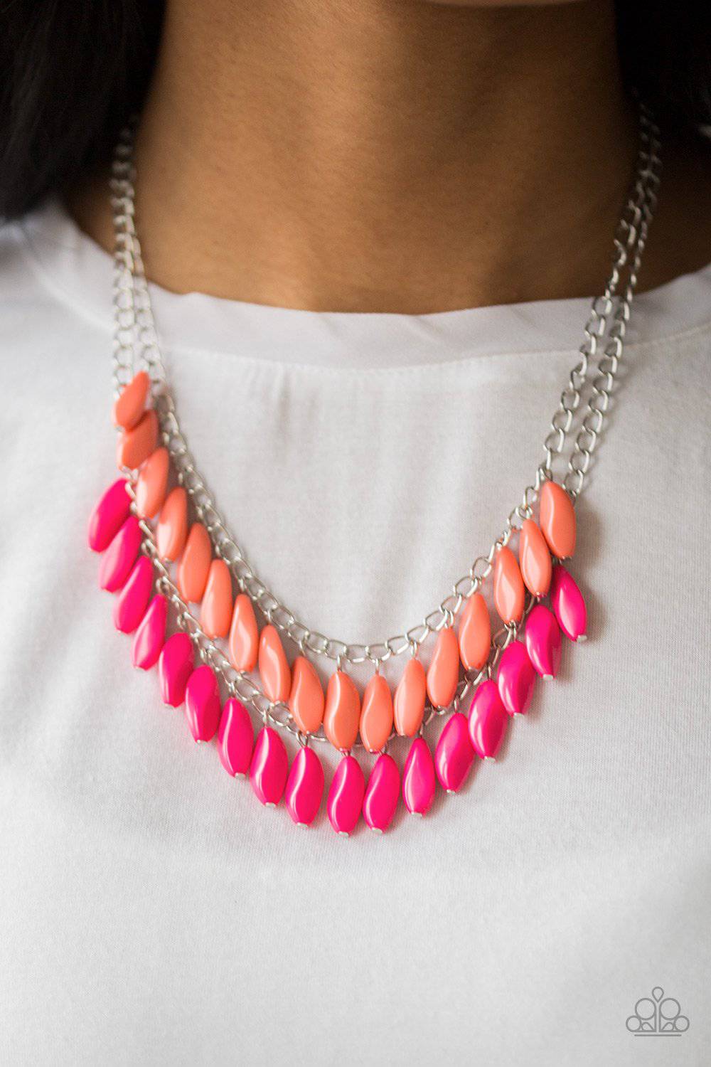 Beaded Boardwalk - Pink and Coral Fringe Necklace- Paparazzi Accessories - GlaMarous Titi Jewels