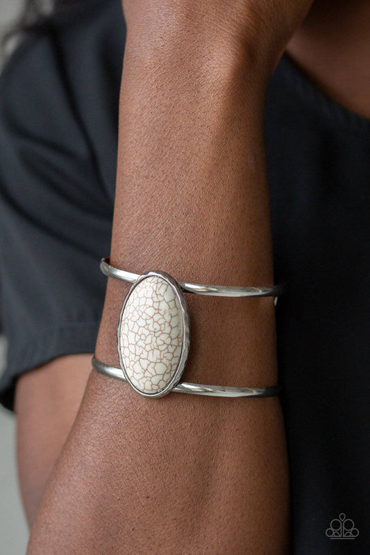 Desert Empress - White Stone Cuff Bracelet - Paparazzi Accessories - GlaMarous Titi Jewels