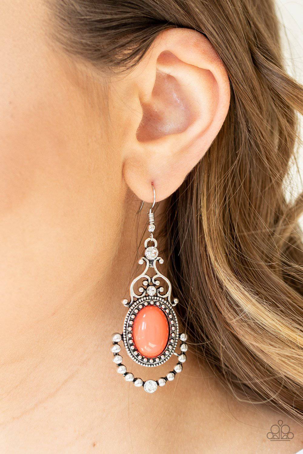 CAMEO and Juliet - Coral Orange & Rhinestone Earrings - Paparazzi Accessories - GlaMarous Titi Jewels