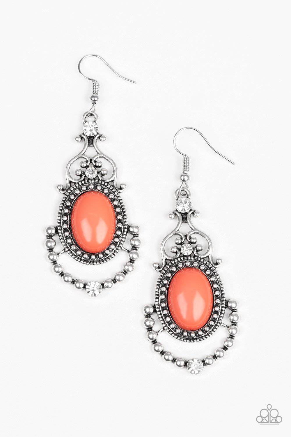 CAMEO and Juliet - Coral Orange & Rhinestone Earrings - Paparazzi Accessories - GlaMarous Titi Jewels