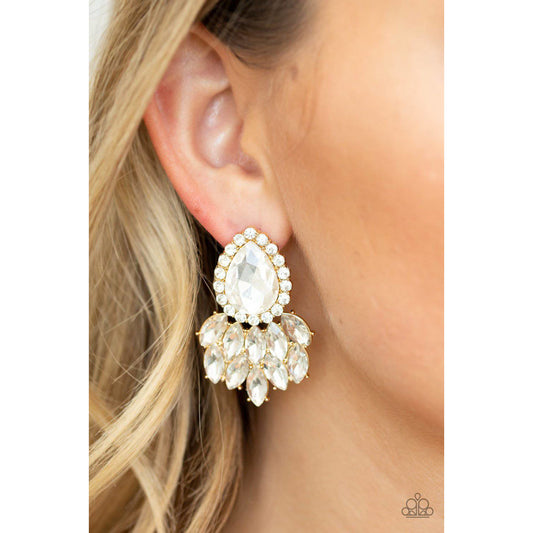 A Breath of Fresh HEIR - Gold Rhinestone Earrings- Paparazzi Accessories - GlaMarous Titi Jewels