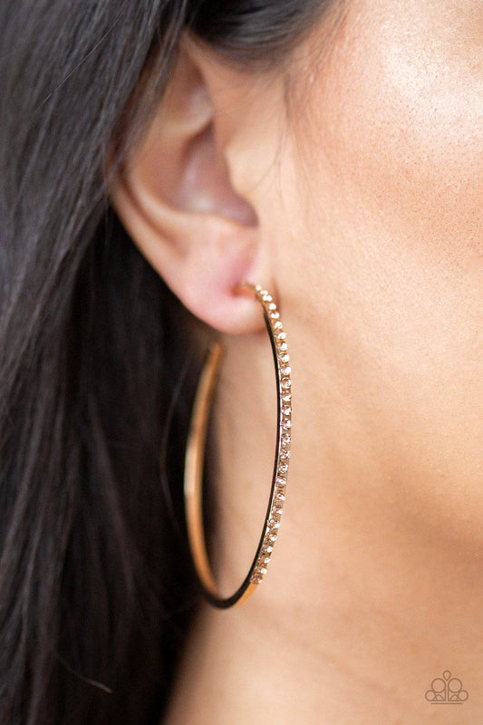 Trending Twinkle - Gold Rhinestone Hoop Earrings- Paparazzi Accessories - GlaMarous Titi Jewels