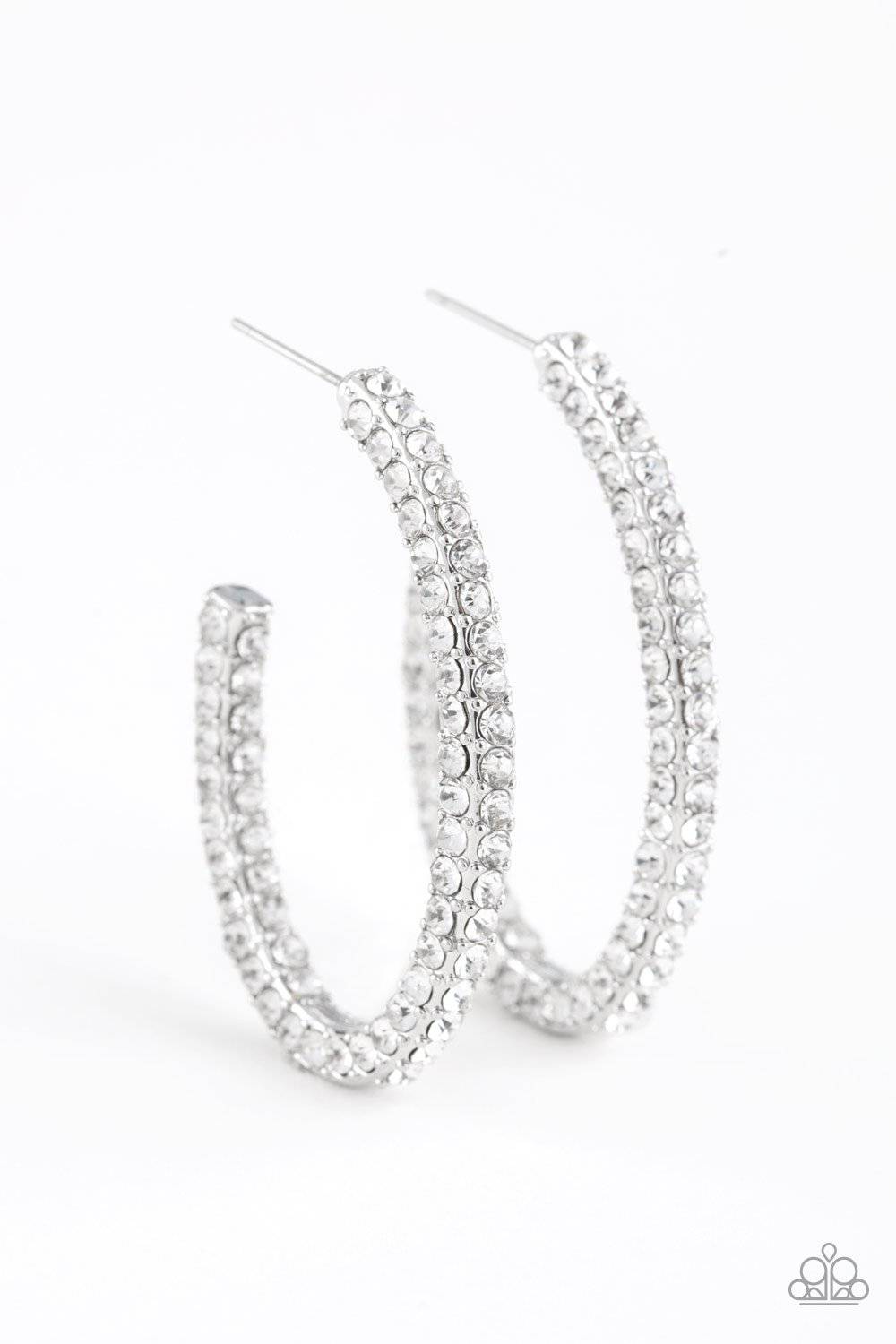 Big Winner - White Rhinestone Earrings - Paparazzi Accessories - GlaMarous Titi Jewels