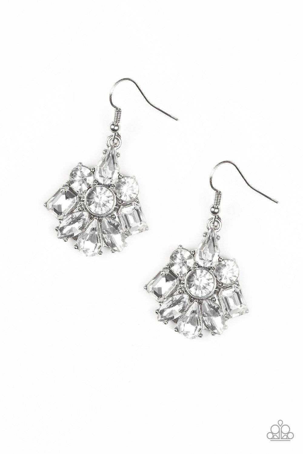 Fiercely Famous - White Rhinestone Earrings - Paparazzi Accessories - GlaMarous Titi Jewels