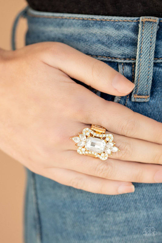 Things That Go Boom! - Gold Rhinestone Ring- Paparazzi Accessories - GlaMarous Titi Jewels