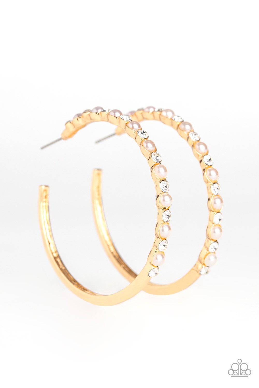 A Sweeping Success - Gold Rhinestone Hoop Earrings- Paparazzi Accessories - GlaMarous Titi Jewels