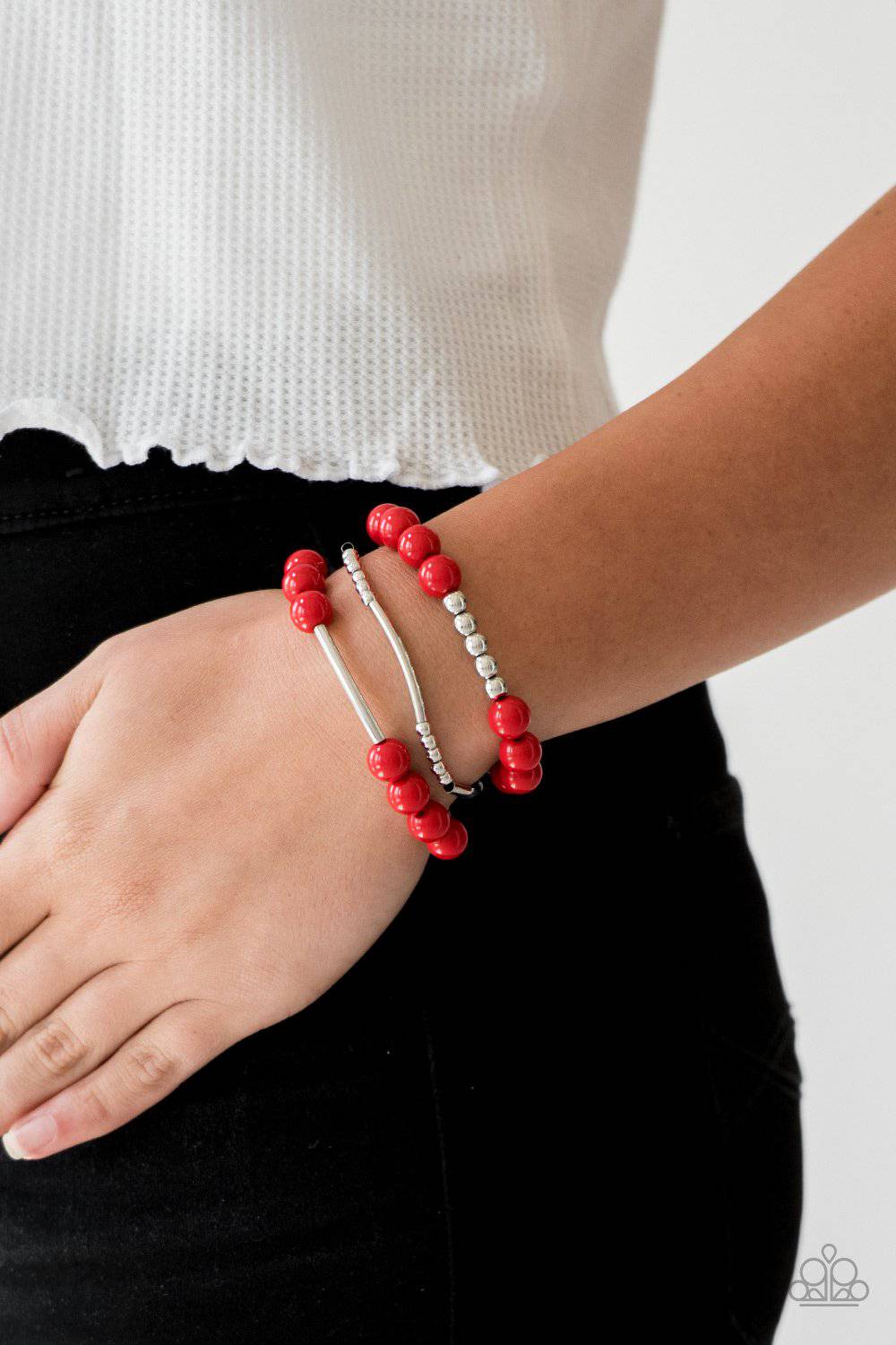 New Adventures - Red Stretchy Bracelet - Paparazzi Accessories - GlaMarous Titi Jewels