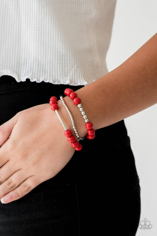 New Adventures - Red Stretchy Bracelet - Paparazzi Accessories - GlaMarous Titi Jewels
