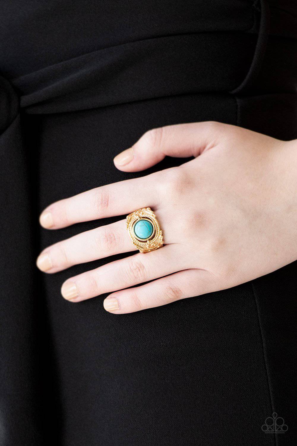 Stand Your Ground - Gold Turquoise Ring - Paparazzi Accessories - GlaMarous Titi Jewels