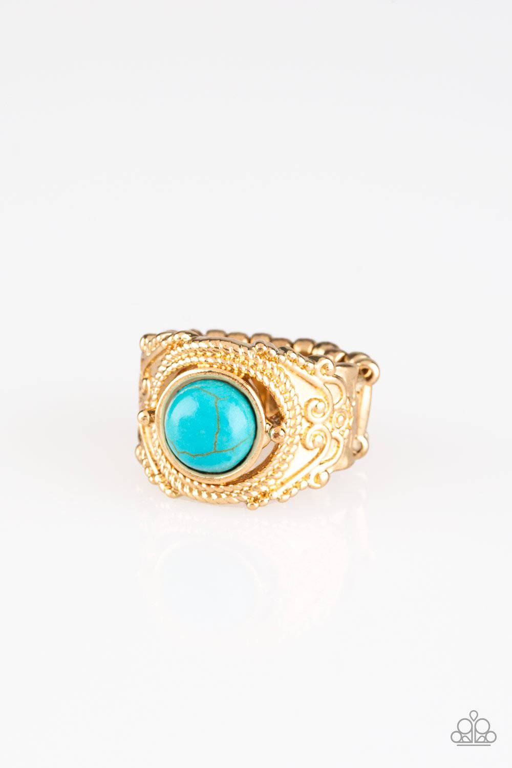 Stand Your Ground - Gold Turquoise Ring - Paparazzi Accessories - GlaMarous Titi Jewels