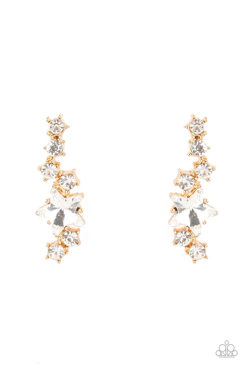 Cosmic Combustion - Gold Rhinestone Star Earrings - Paparazzi Accessories - GlaMarous Titi Jewels