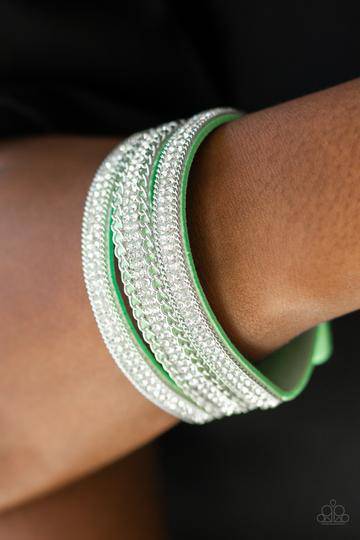 Dangerously Drama Queen - Green Rhinestone Wrap Bracelet - Paparazzi Accessories - GlaMarous Titi Jewels