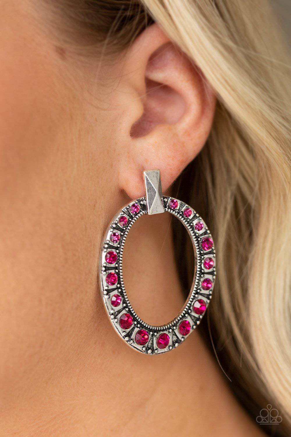 All For GLOW - Pink Rhinestone Earrings - Paparazzi Accessories - GlaMarous Titi Jewels