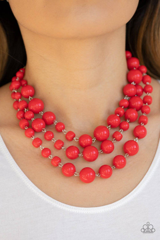 Everyone Scatter! - Red Beaded Necklace- Paparazzi Accessories - GlaMarous Titi Jewels