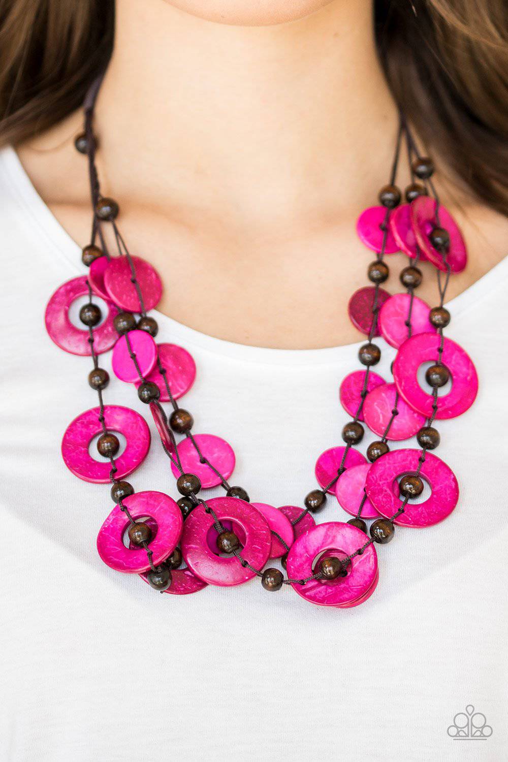 Catalina Coastin- Pink Wood Necklace- Paparazzi Accessories - GlaMarous Titi Jewels