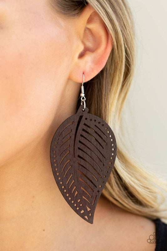 Amazon Zen - Brown Wooden Leaf Earrings - Paparazzi Accessories - GlaMarous Titi Jewels