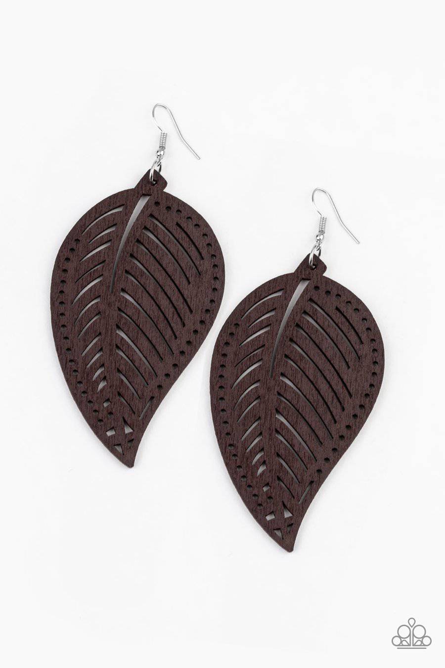 Amazon Zen - Brown Wooden Leaf Earrings - Paparazzi Accessories - GlaMarous Titi Jewels